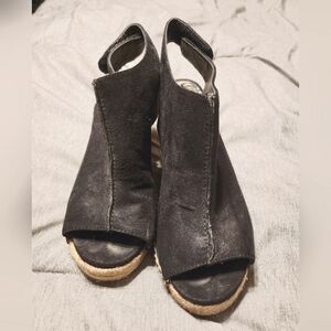 Black Brask suede velcro closer wedges